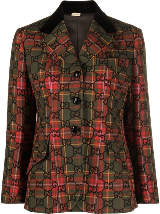 Green Gg Supreme Tartan Wool Blazer