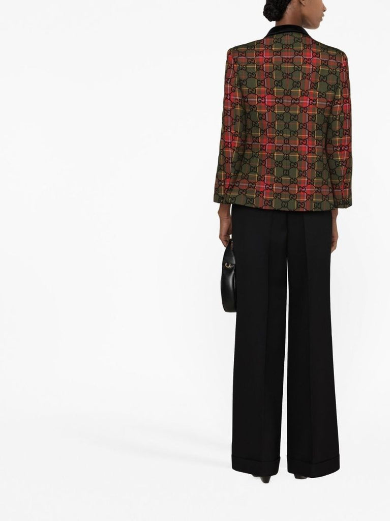 Green Gg Supreme Tartan Wool Blazer
