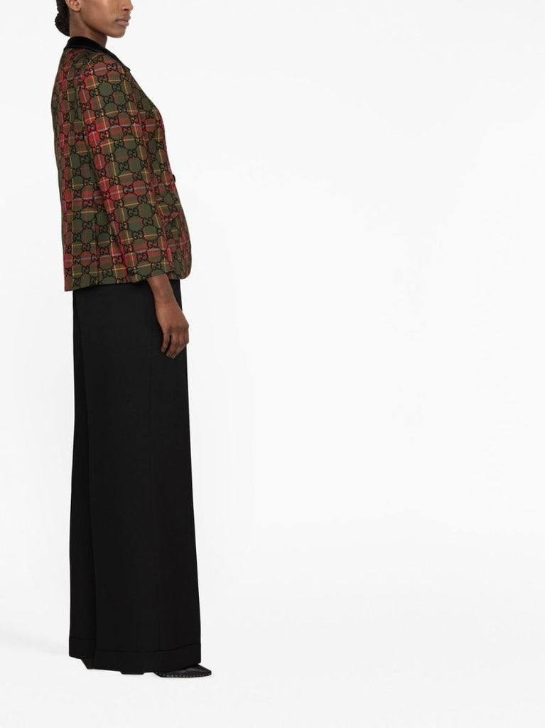 Green Gg Supreme Tartan Wool Blazer