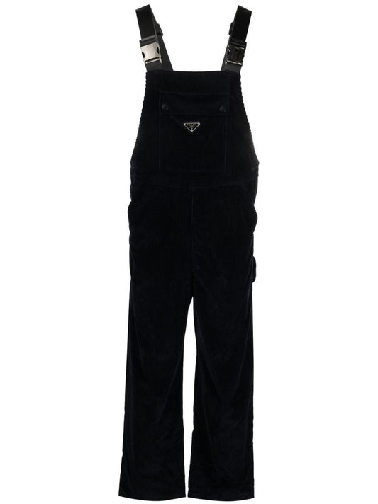 Blue Logo Plaque Cotton Corduroy Overalls