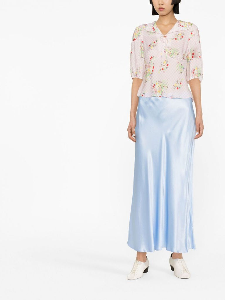 Blue Kelly Satin Midi Skirt