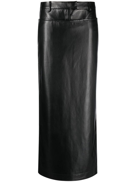 Black Elfi Faux Leather Maxi Skirt