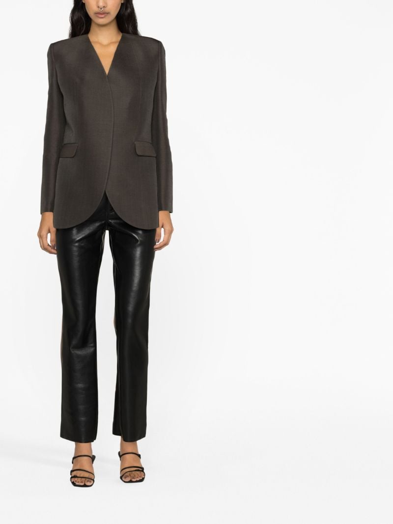 Brown Collarless Wool Blazer