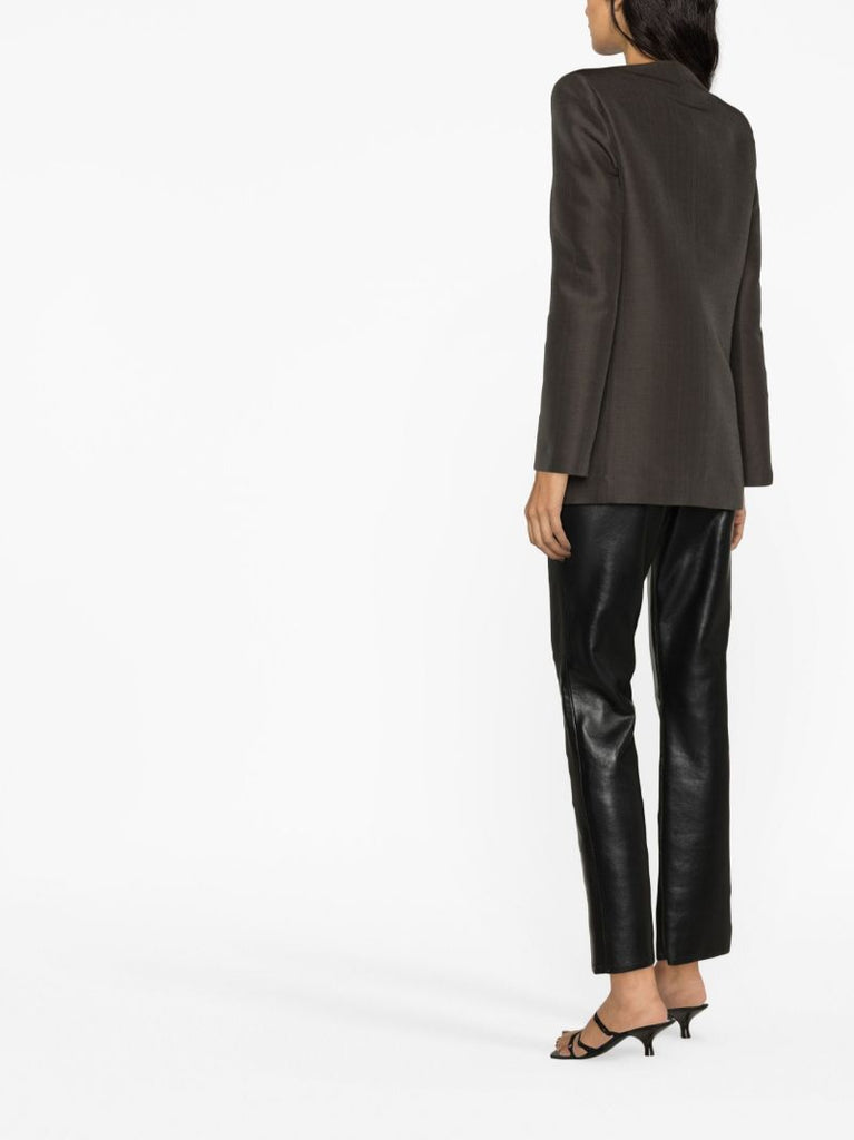 Brown Collarless Wool Blazer