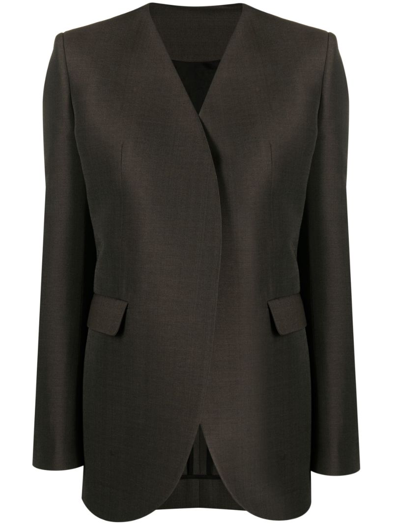 Brown Collarless Wool Blazer