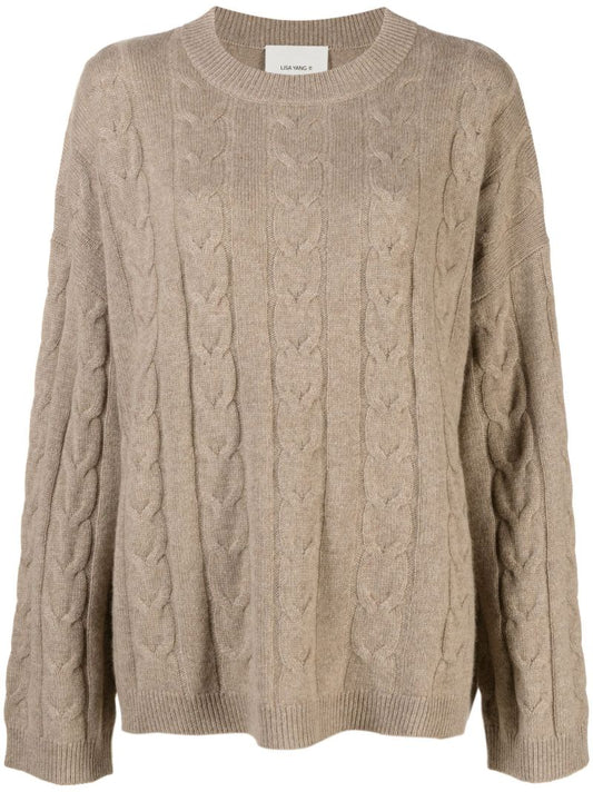 Beige Cable-knit Cashmere Sweater