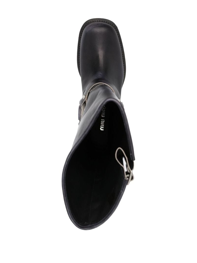 Black Buckle Detail 50 Knee-high Leather Boots
