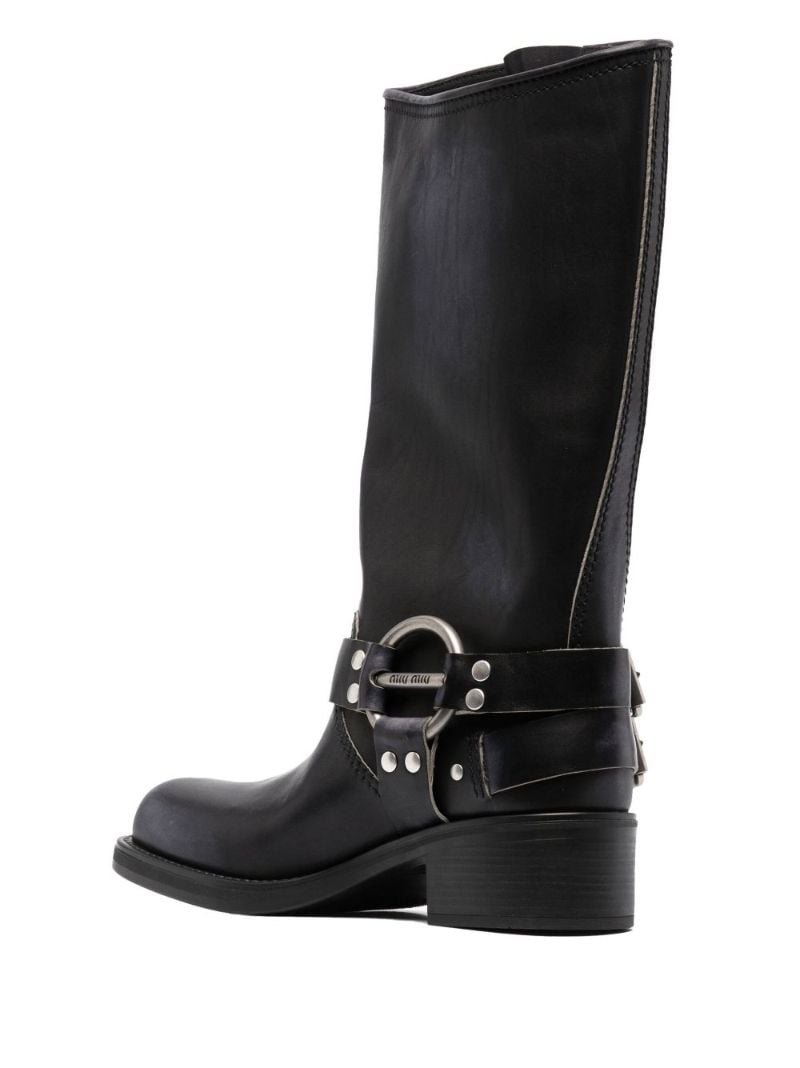 Black Buckle Detail 50 Knee-high Leather Boots