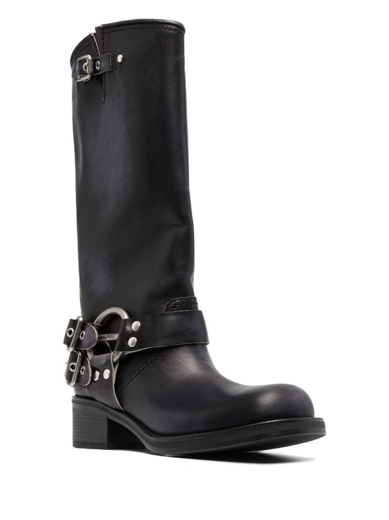 Black Buckle Detail 50 Knee-high Leather Boots