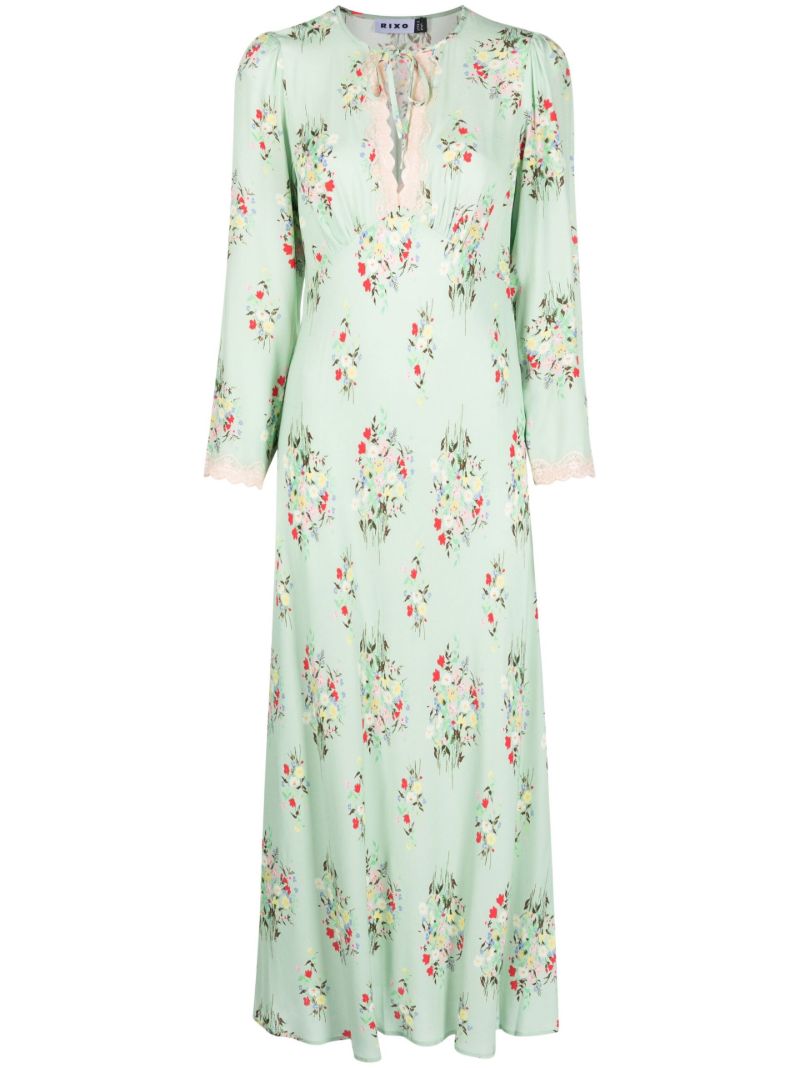 Green Angelica Floral Print Midi Dress