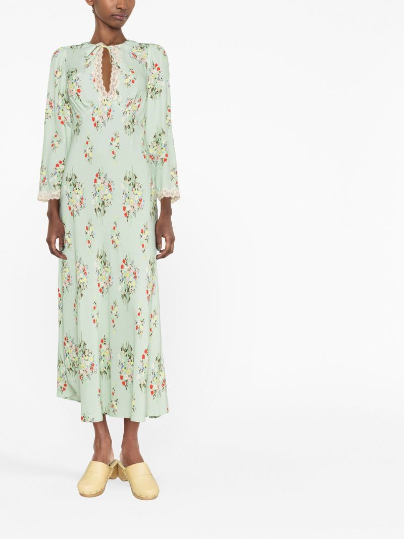 Green Angelica Floral Print Midi Dress