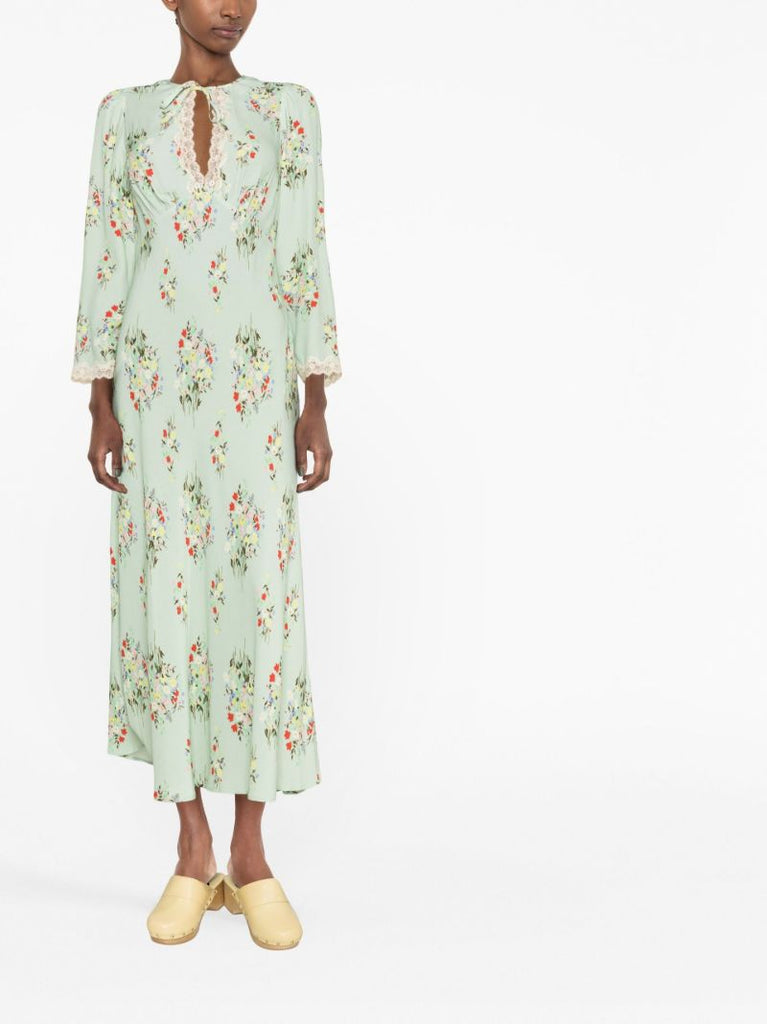 Green Angelica Floral Print Midi Dress