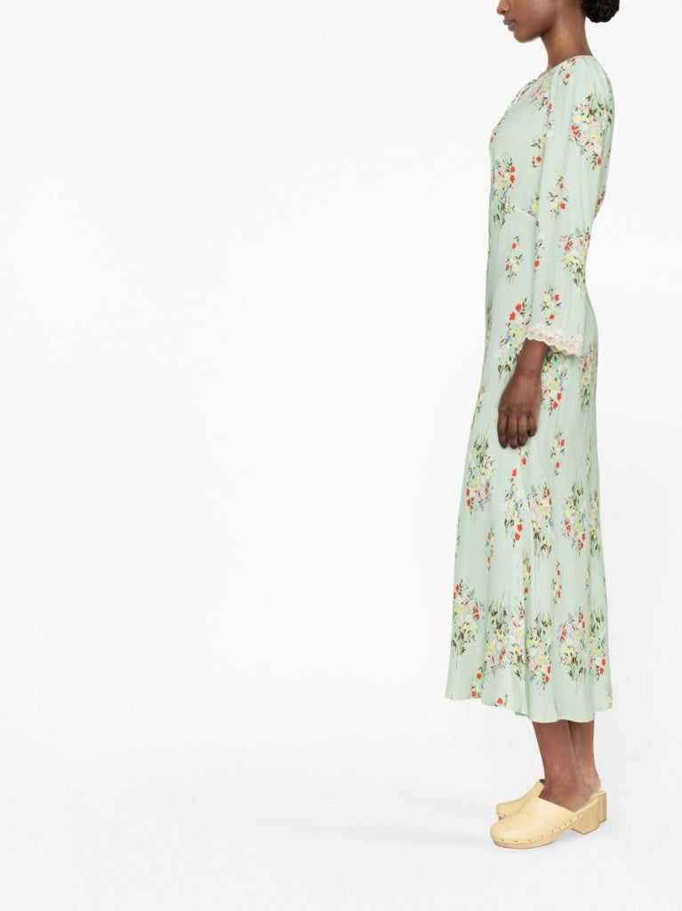 Green Angelica Floral Print Midi Dress