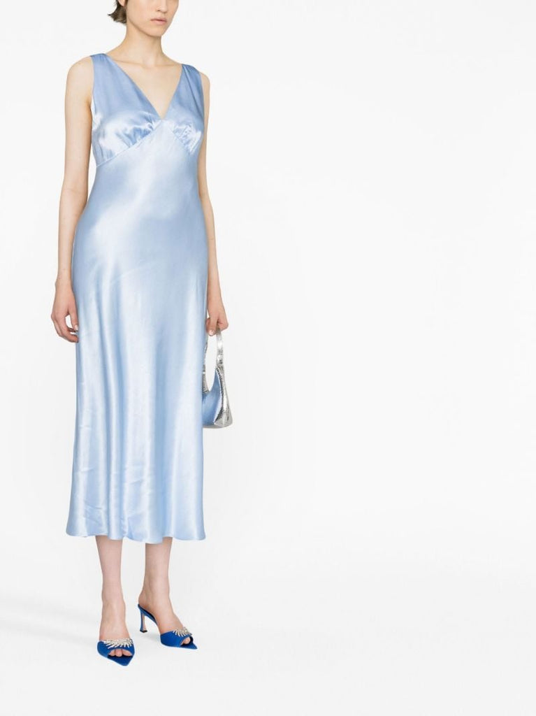 Blue Sandrine Satin Sleeveless Dress