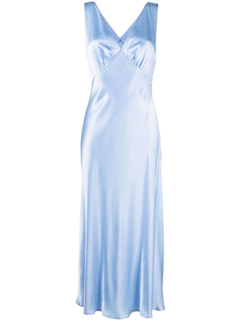 Blue Sandrine Satin Sleeveless Dress