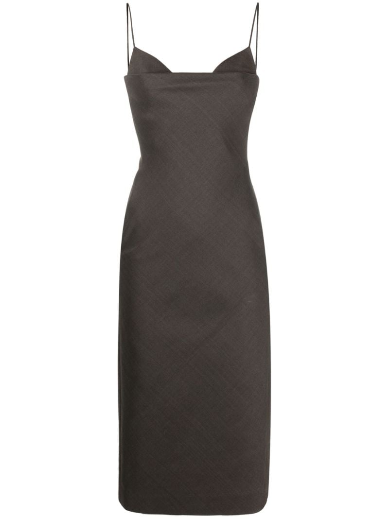 Brown Double-neck Wool Midi Dress