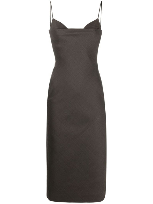 Brown Double-neck Wool Midi Dress
