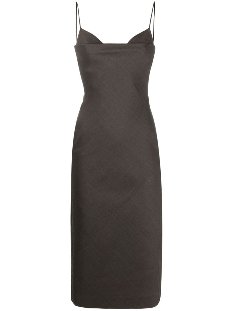 Brown Double-neck Wool Midi Dress