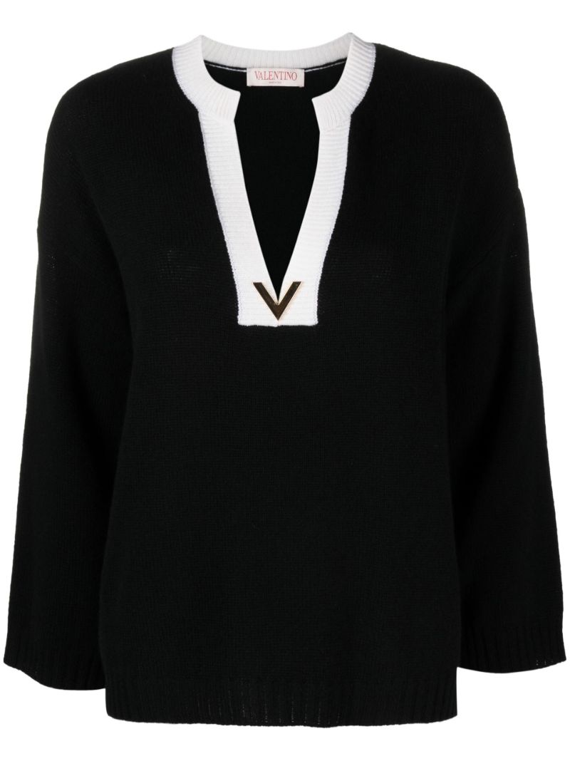 Black Vgold Detail Cashmere Sweater