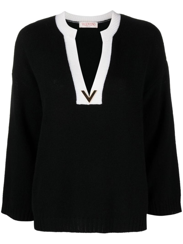 Black Vgold Detail Cashmere Sweater