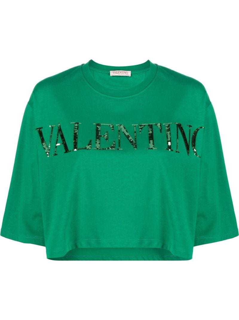 Green Sequin-embellished Crop Top