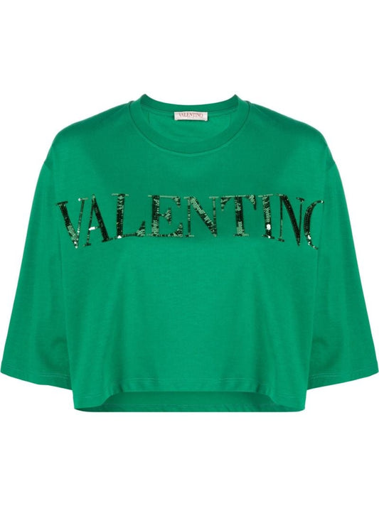 Green Sequin-embellished Crop Top