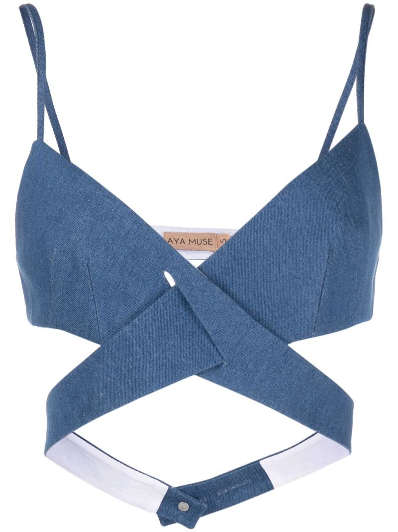 Blue Cross-front Denim Bralette