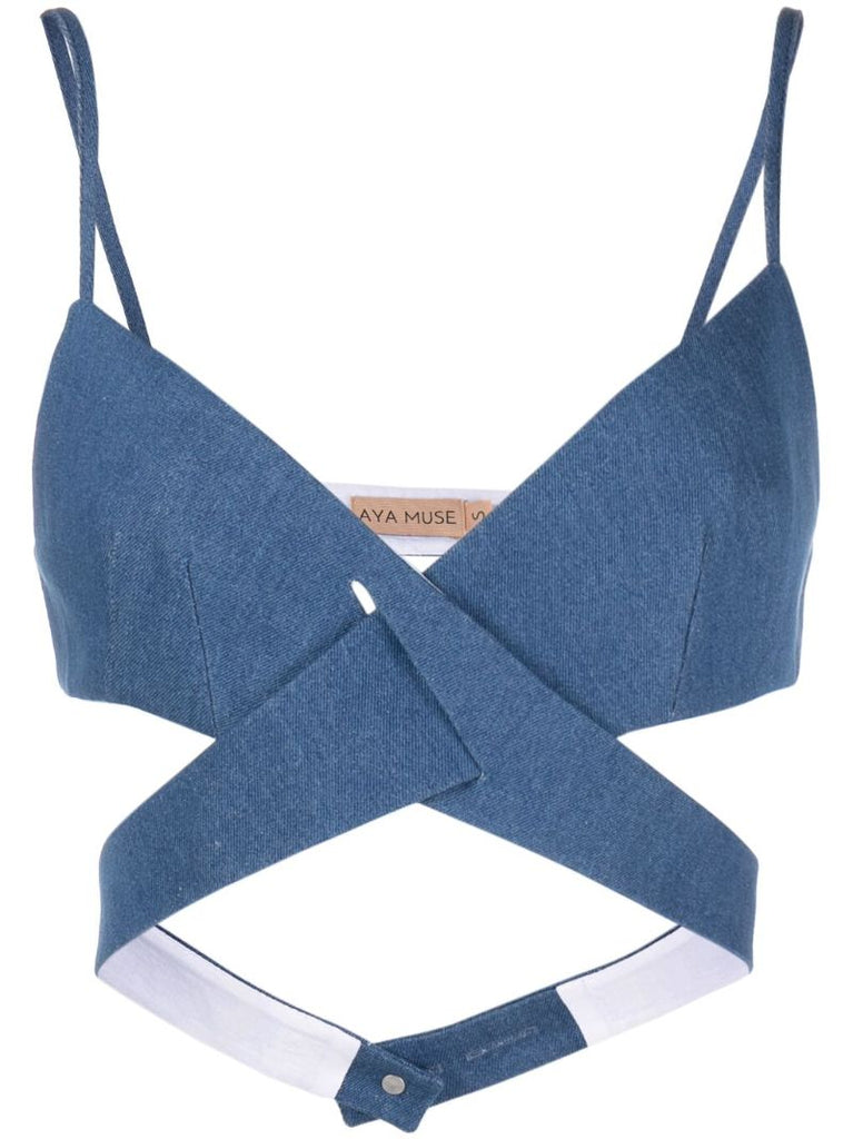 Blue Cross-front Denim Bralette