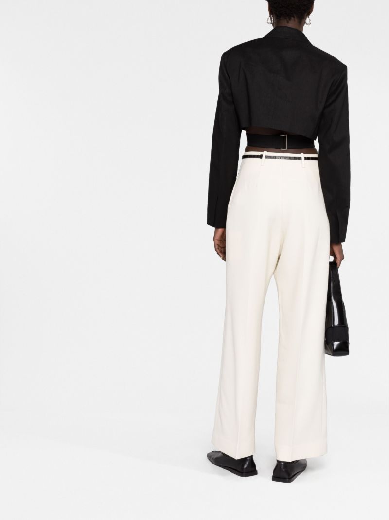Neutral Belted Crossover Wide-leg Trousers