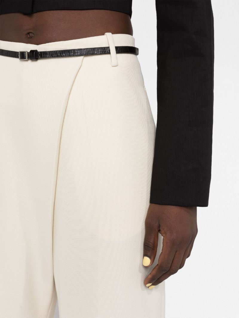 Neutral Belted Crossover Wide-leg Trousers