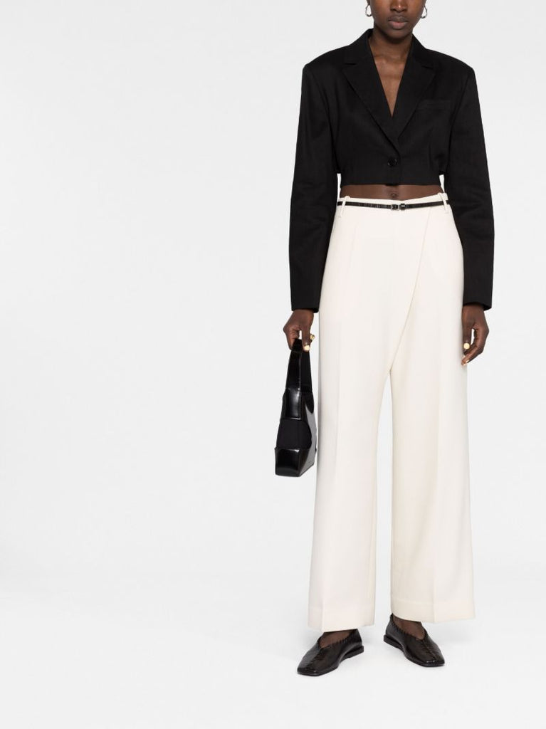 Neutral Belted Crossover Wide-leg Trousers