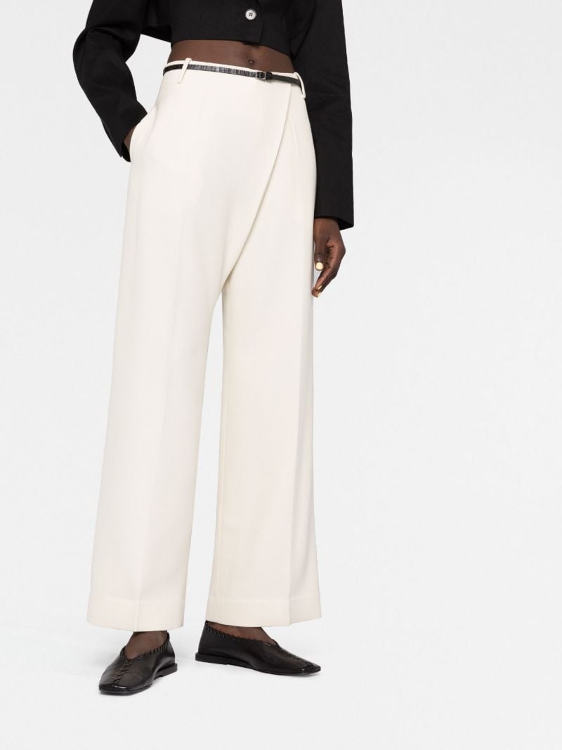 Neutral Belted Crossover Wide-leg Trousers