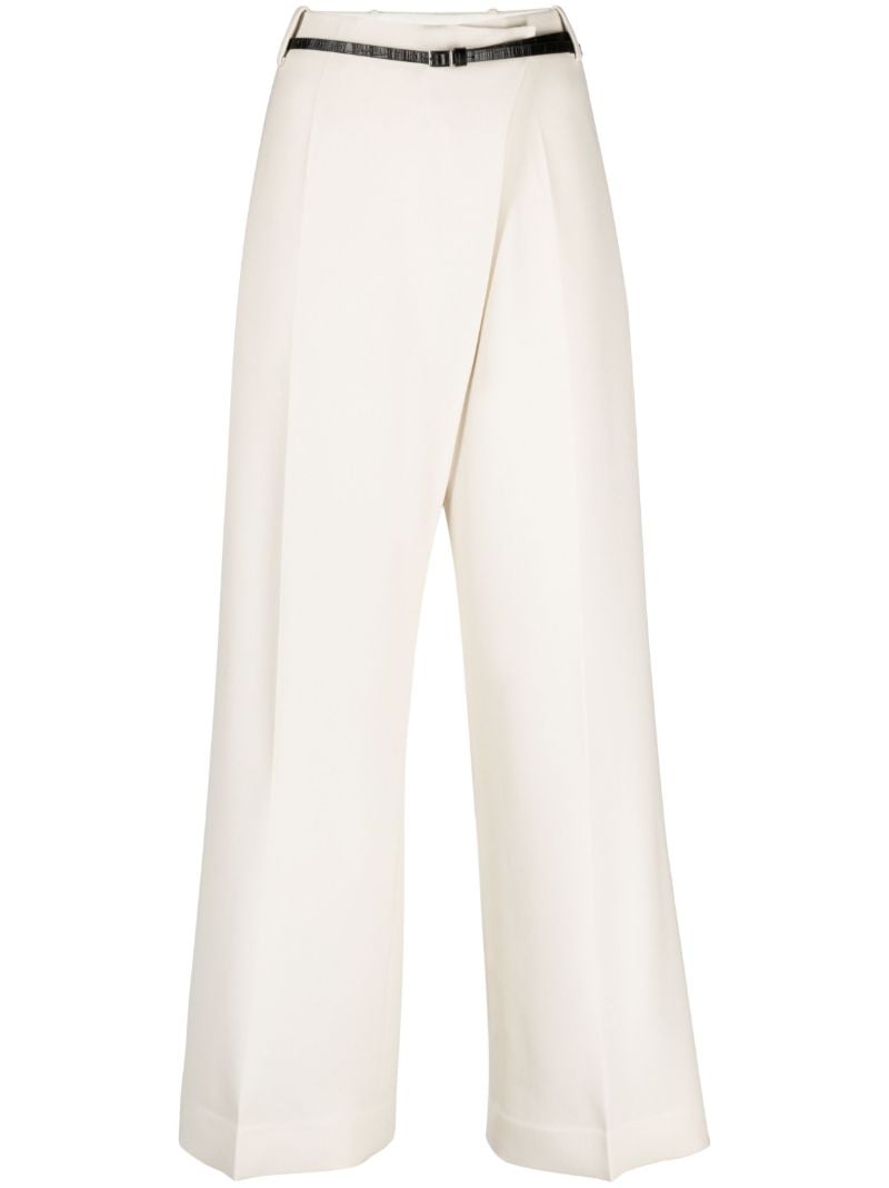 Neutral Belted Crossover Wide-leg Trousers