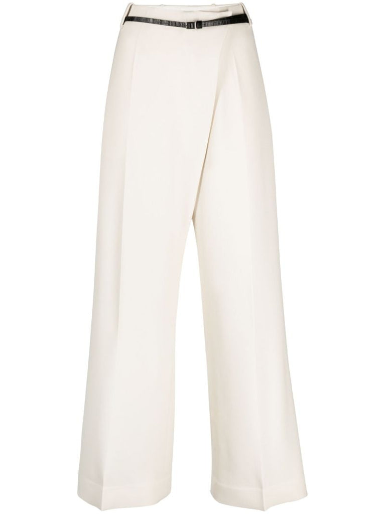 Neutral Belted Crossover Wide-leg Trousers