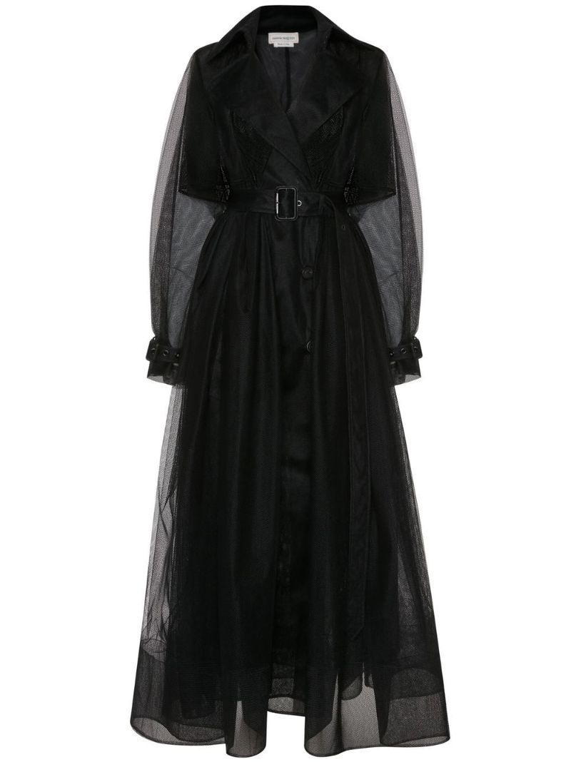 Black Explode Belted Tulle Trench Coat