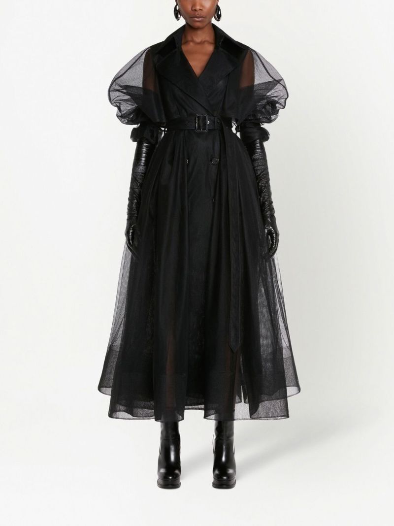 Black Explode Belted Tulle Trench Coat