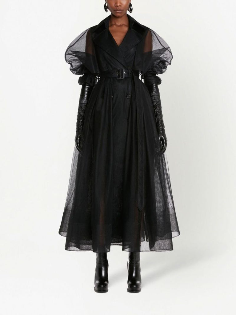 Black Explode Belted Tulle Trench Coat