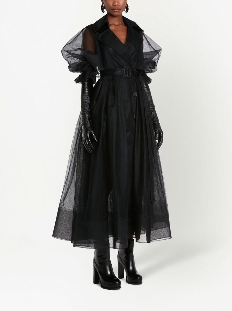 Black Explode Belted Tulle Trench Coat