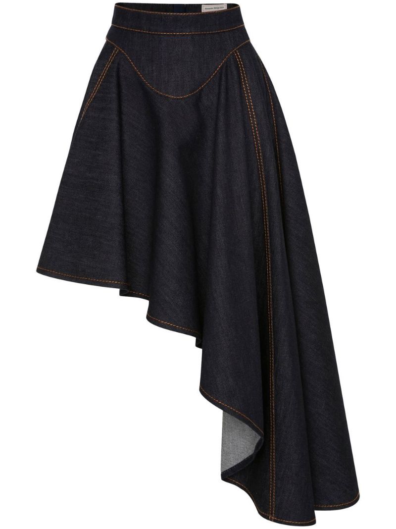 Black Asymmetric Draped Denim Skirt