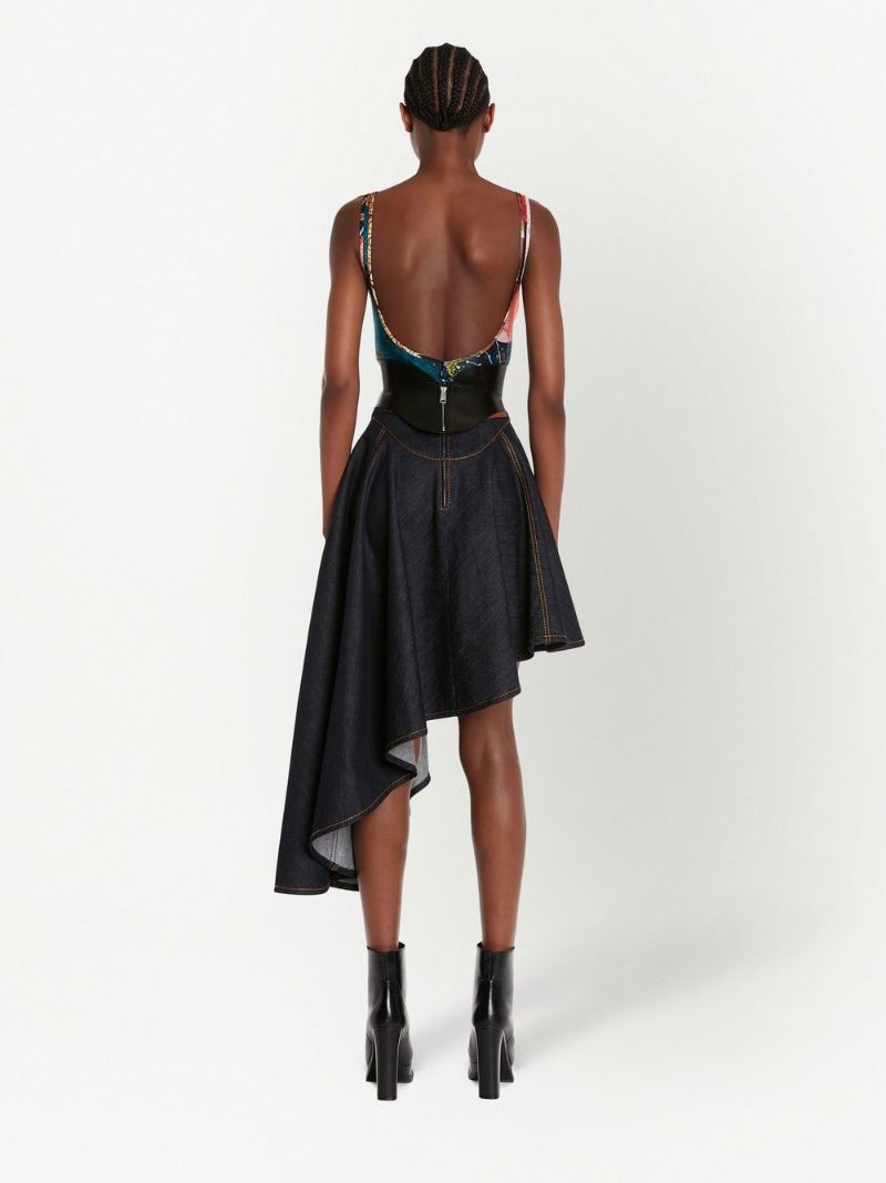 Black Asymmetric Draped Denim Skirt