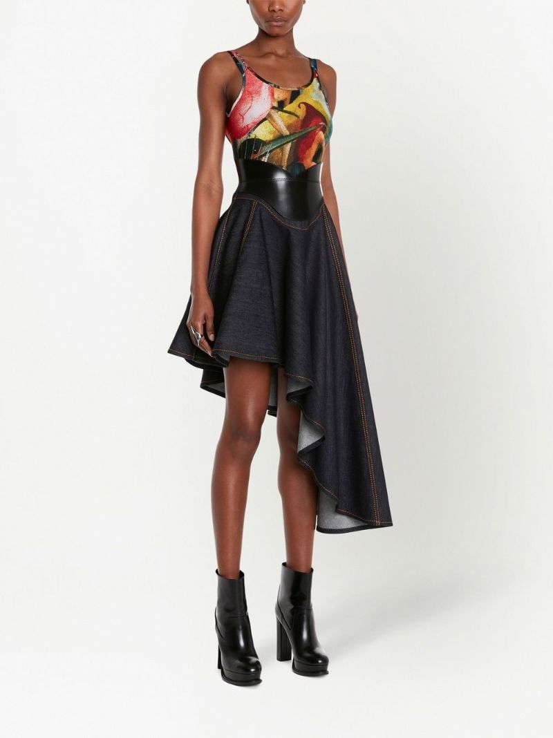 Black Asymmetric Draped Denim Skirt
