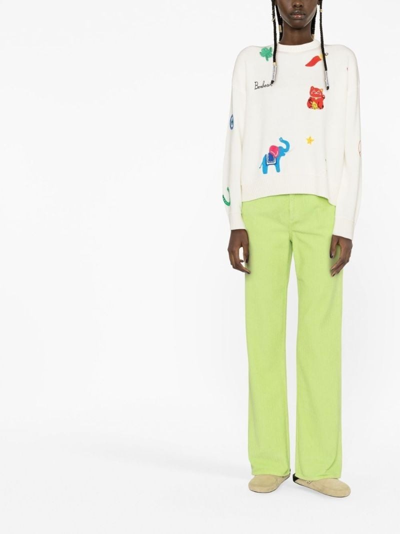 Neutral Lucky Charm-embroidered Jumper