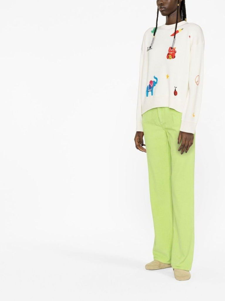 Neutral Lucky Charm-embroidered Jumper