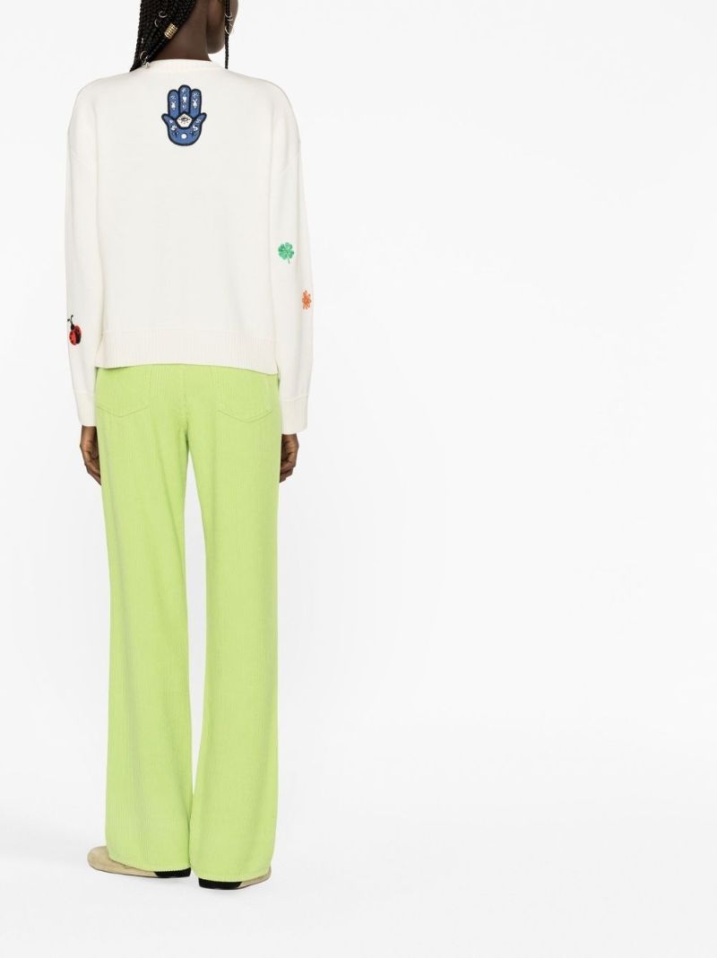 Neutral Lucky Charm-embroidered Jumper