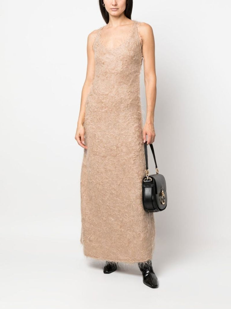 Neutral Fluffy Knit Maxi Dress