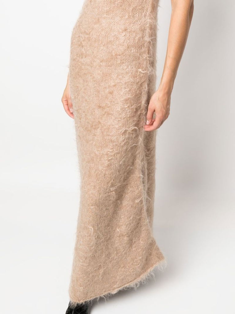 Neutral Fluffy Knit Maxi Dress