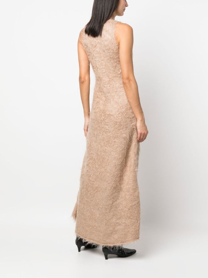 Neutral Fluffy Knit Maxi Dress