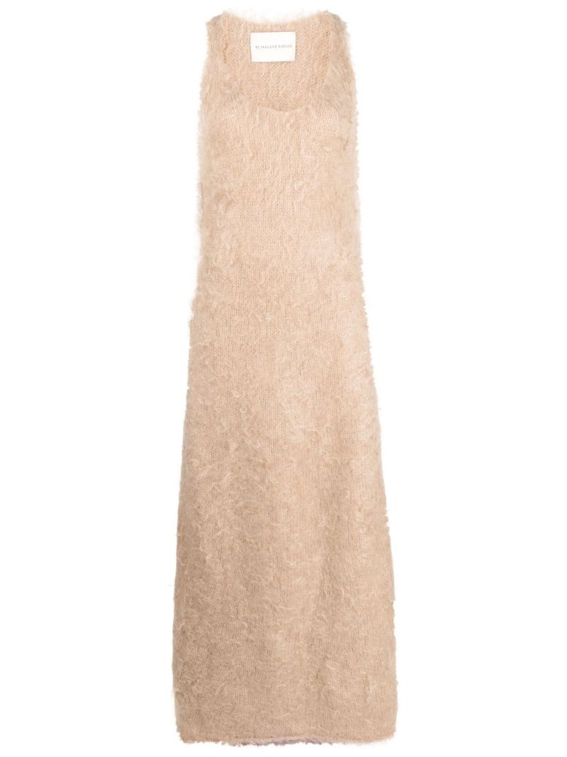 Neutral Fluffy Knit Maxi Dress