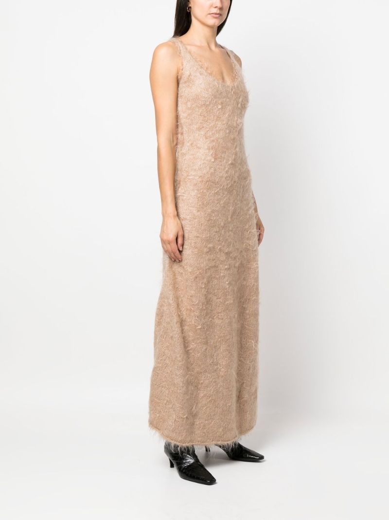 Neutral Fluffy Knit Maxi Dress