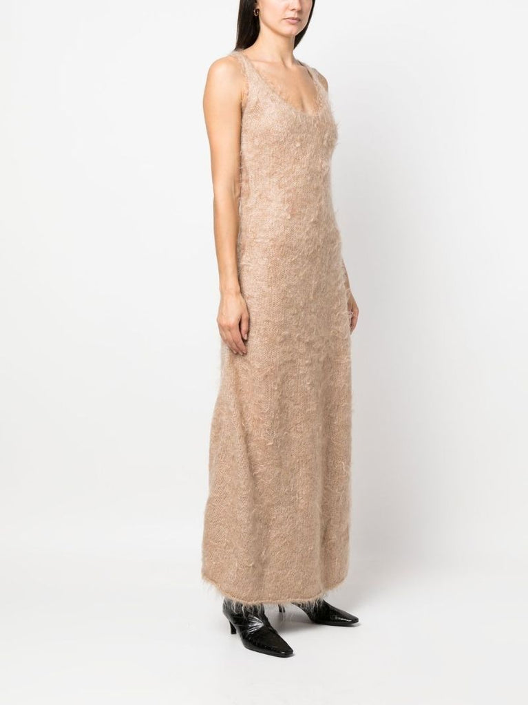 Neutral Fluffy Knit Maxi Dress